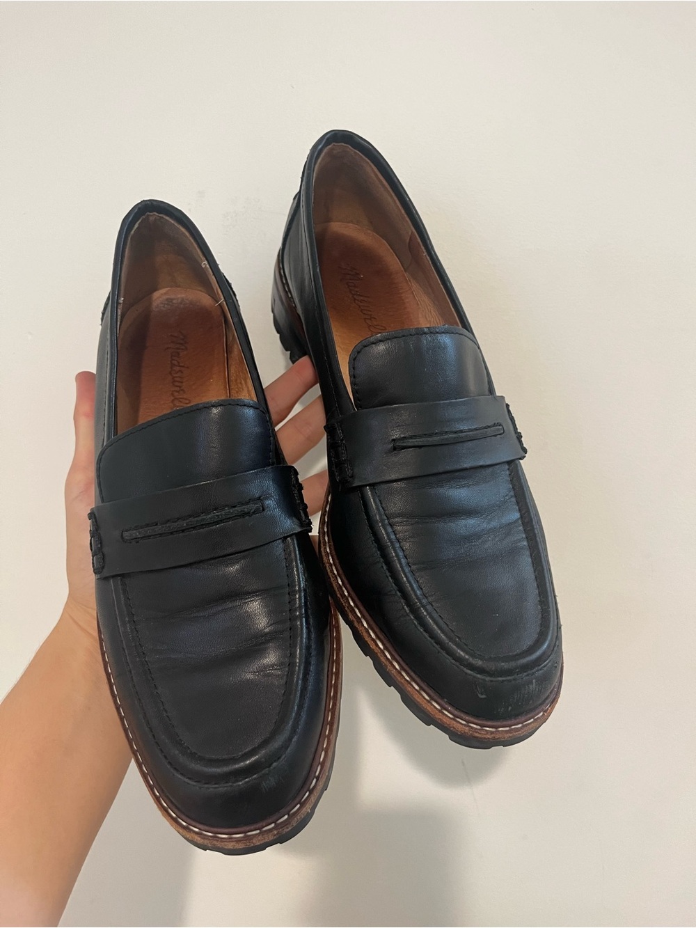 Madewell Black Leather Slip-On Penny Loafers